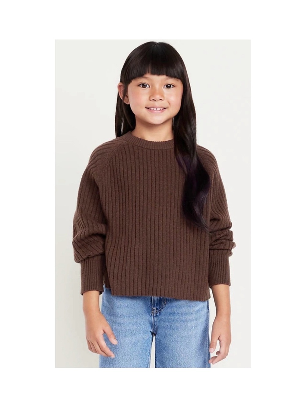 Old Navy | Girls Brown Ribbed Crewneck Sweater Long Sleeved, Size M (8)
